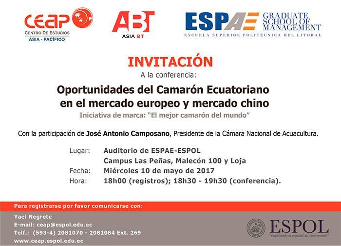 Conferencia: Oportunidades del Camarón Ecuatoriano en el Mercado Europeo y Mercado Chino
