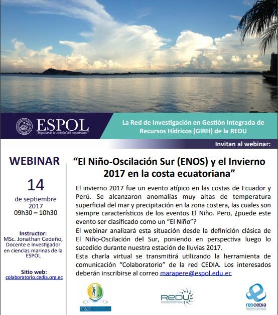 Webinar "El Niño Oscilación Sur (ENOS) y el invierno 2017 en la costa ecuatoriana"