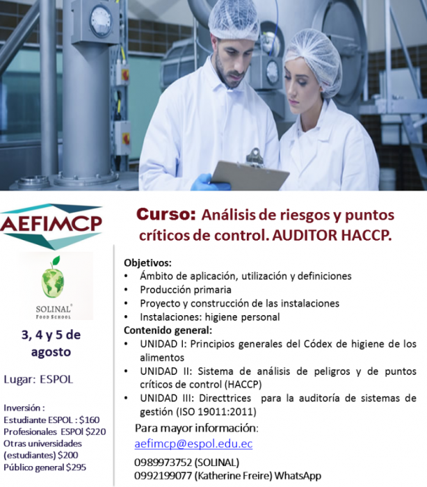 Curso: Análisis de riesgos y puntos críticos de control AUDITOR HACCP.