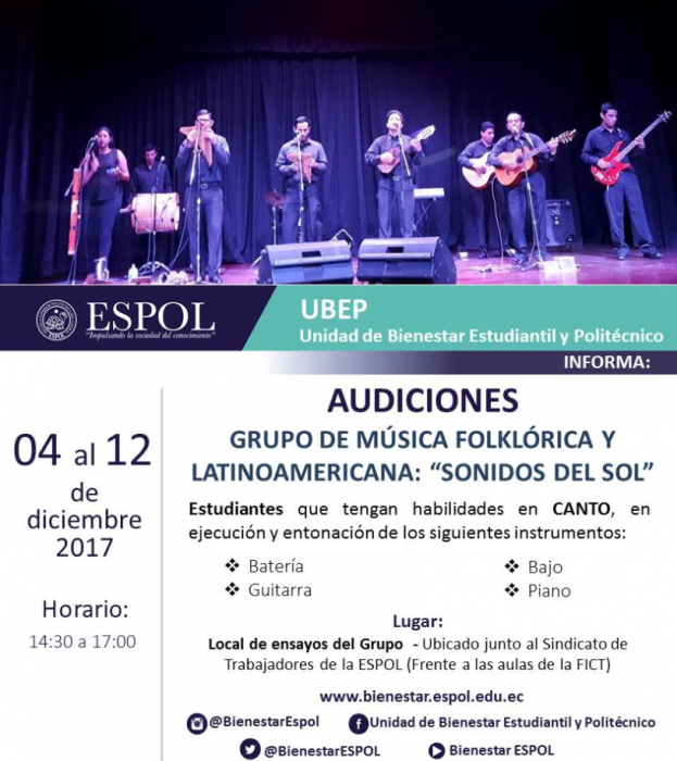 Audiciones para el grupo de música folclórica "Sonidos del Sol"