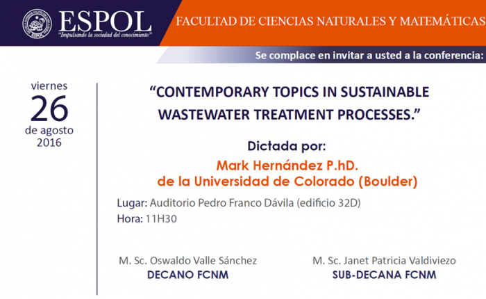 CONFERENCIA: "CONTEMPORARY TOPICS IN SUSTAINABLE WASTEWATER TREATMENT PROCESSES"
