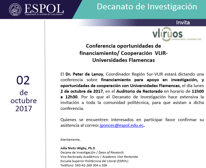 Conferencia: oportunidades de financiamiento / Cooperación VLIR - Universidades Flamencas