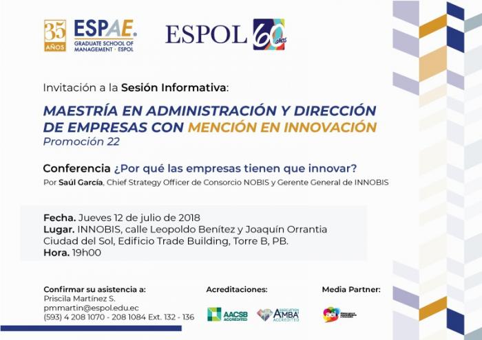 Sesión Informativa: Maestría en Administración y Dirección de Empresas con mención en Innovación - EMBA
