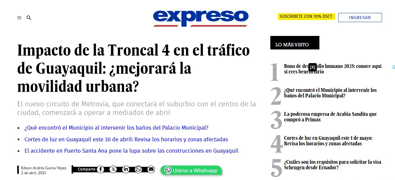 Impacto de la troncal 4 en el tráfico de Guayaquil: ¿mejorará la movilidad urbana?