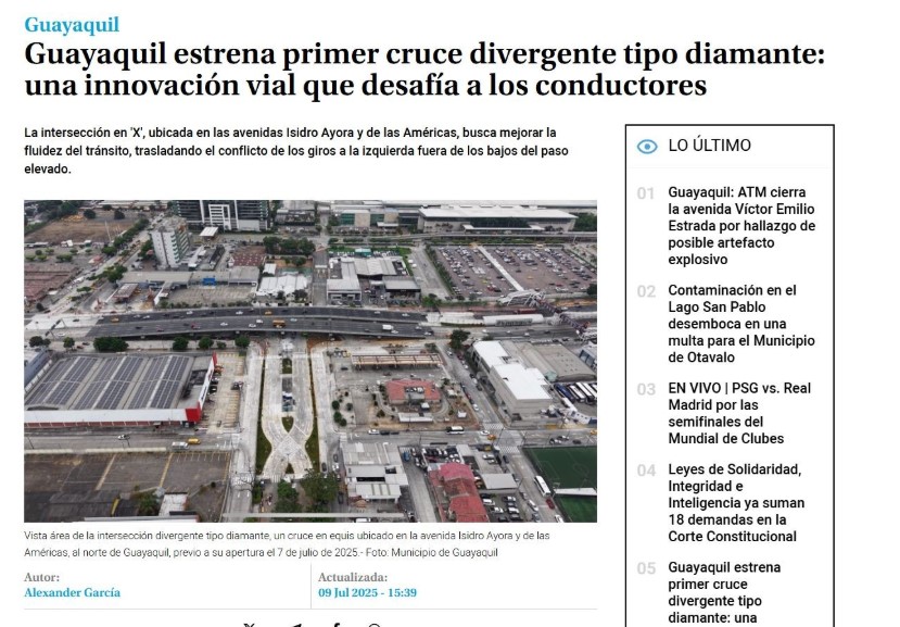 Guayaquil estrena primer cruce divergente tipo diamante