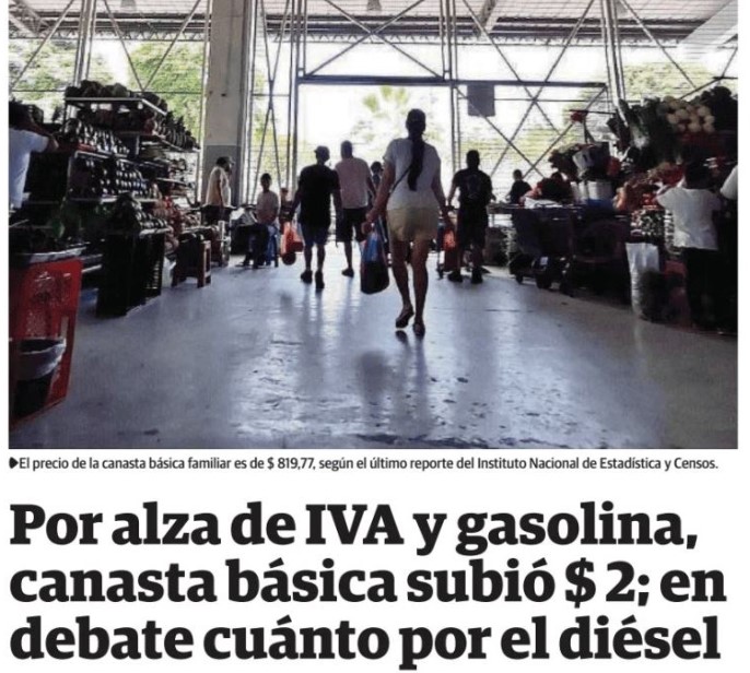 Por alza del IVA y de gasolina la canasta básica subió $ 2, ahora surge debate por el diésel