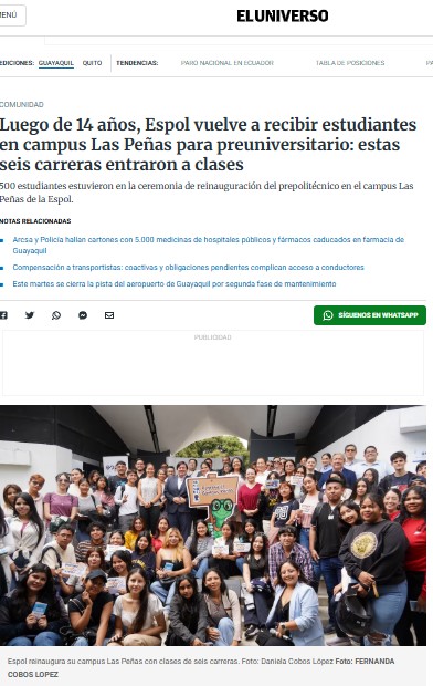 Luego de 14 años, Espol vuelve a recibir estudiantes en campus Las Peñas para preuniversitario