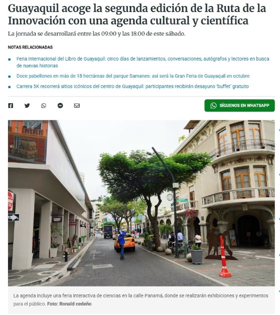Guayaquil acoge la segunda edición de la Ruta de la Innovación con una agenda cultural y científica