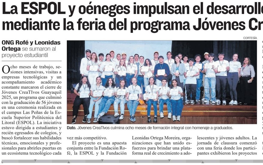 La Espol y Oéneges impulsan el desarrollo juvenil mediante la feria del programa jóvenes creativos