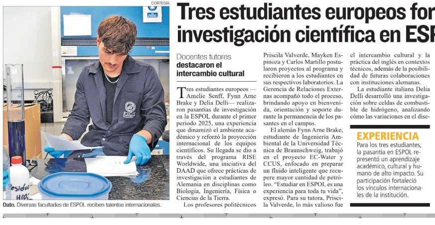 Tres estudiantes europeos fortalecen investigación científica en Espol