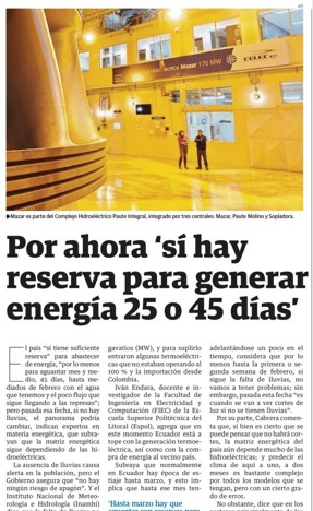 Por ahora "sí hay reserva para generar energía 25 o 45 días"