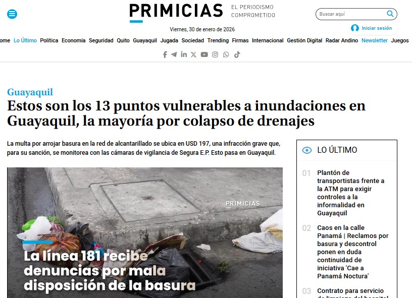 Estos son los 13 puntos vulnerables a inundaciones en Guayaquil