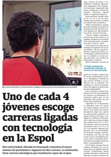 Uno de cada 4 jóvenes escoge carreras ligadas con tecnología en la ESPOL