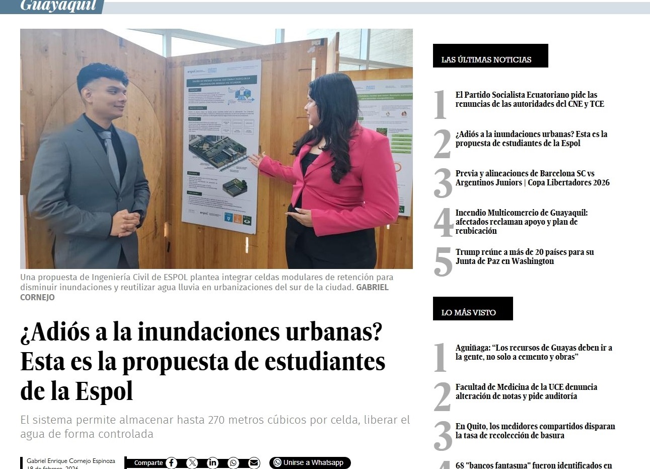 ¿ADIÓS A LA INUNDACIONES URBANAS? ESTA ES LA PROPUESTA DE ESTUDIANTES DE LA ESPOL