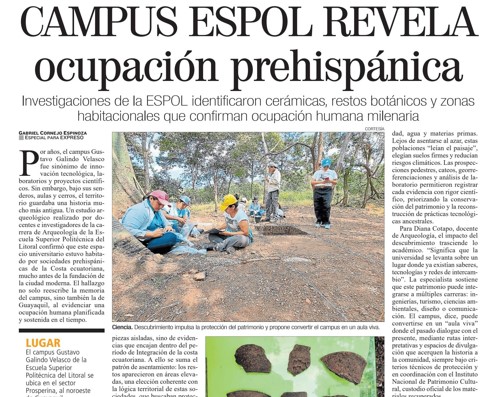 ESPOL REVELA OCUPACIÓN PREHISPÁNICA DE CULTURAS MILAGRO-QUEVEDO Y GUANCAVILCA EN SU CAMPUS