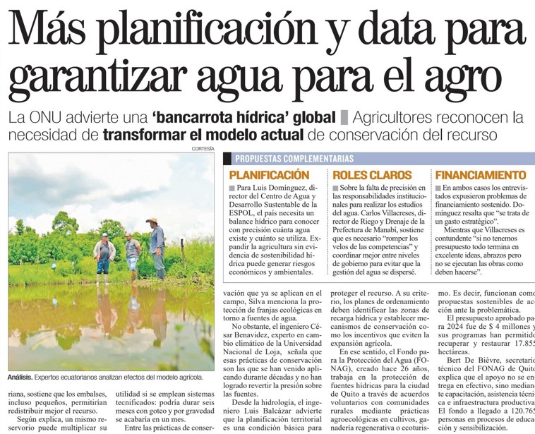 MÁS PLANIFICACIÓN Y DATA PARA GARANTIZAR AGUA PARA EL AGRO