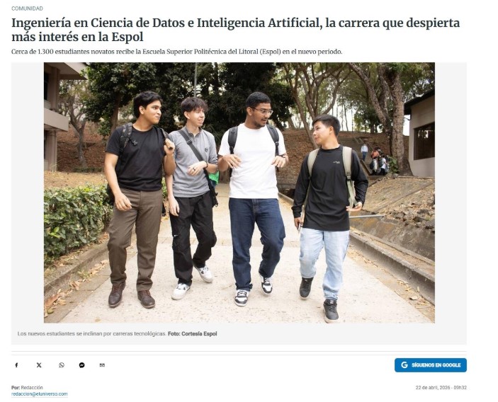 INGENIERÍA EN CIENCIA DE DATOS E INTELIGENCIA ARTIFICIAL, LA CARRERA QUE DESPIERTA MÁS INTERÉS EN LA ESPOL