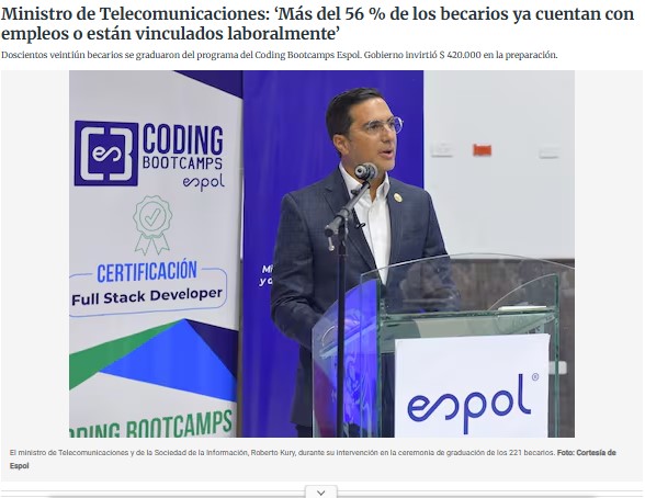  MINISTRO DE TELECOMUNICACIONES: ‘MÁS DEL 56 % DE LOS BECARIOS YA CUENTAN CON EMPLEOS O ESTÁN VINCULADOS LABORALMENTE’