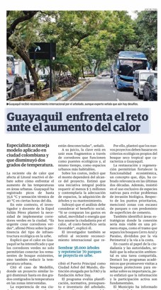 GUAYAQUIL ENFRENTA EL RETO DE CREAR CORREDORES VERDES ANTE EL AUMENTO DEL CALOR