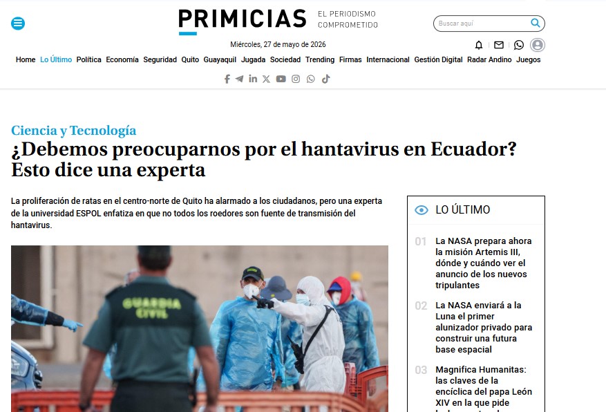 ¿DEBEMOS PREOCUPARNOS POR EL HANTAVIRUS EN ECUADOR? ESTO DICE UNA EXPERTA