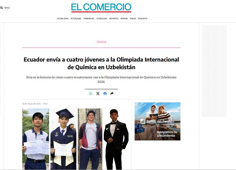 ECUADOR ENVÍA A CUATRO JÓVENES A LA OLIMPIADA INTERNACIONAL DE QUÍMICA EN UZBEKISTÁN