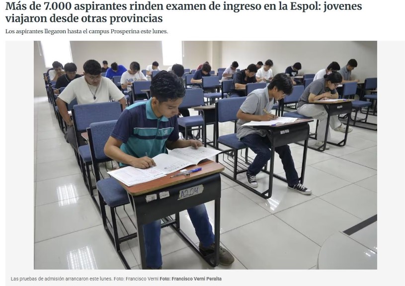 Más de 7.000 aspirantes rinden examen de ingreso en la Espol