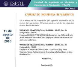 Charla de actualización por Aniversario de Ingeniería en Alimentos