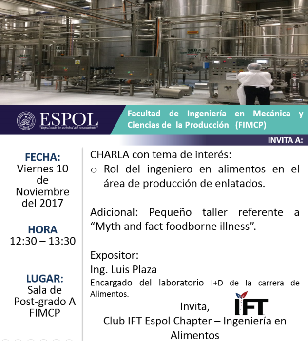 Charla: Rol del Ingeniero en Alimentos en el Área de Producción de Enlatados