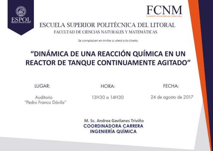 Charla: Dinámica de una reacción química en un reactor de tanque continuamente agitado