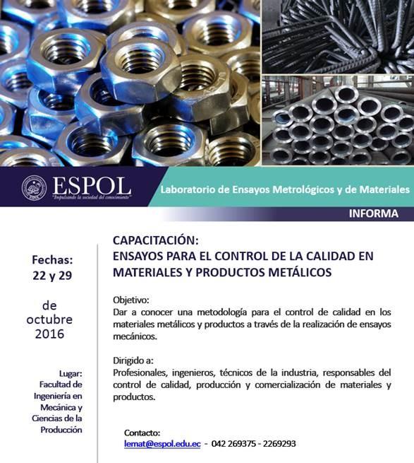 Capacitación: Ensayos para el control de la calidad en materiales y productos metálicos