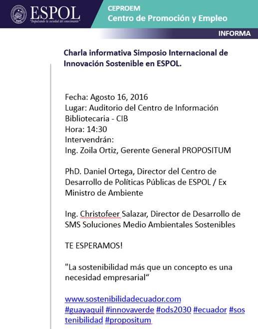 Charla Informativa: Simposo Internacional de Innovación Sostenible