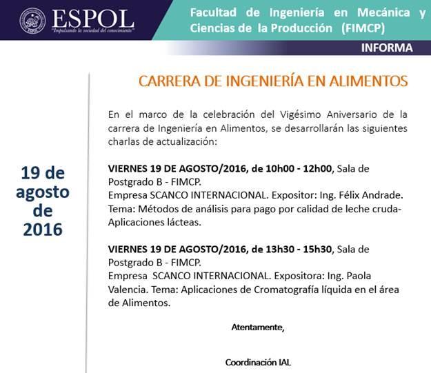Charla de actualización por Aniversario de Ingeniería en Alimentos