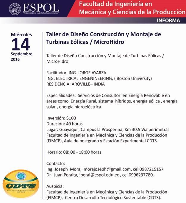 Taller: Diseño Construcción y Montaje de Turbinas Eólicas / MicroHidro