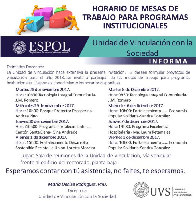 Mesas de trabajos para Programas Institucionales de Vinculación