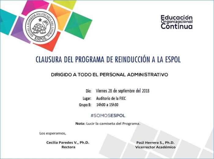 Clausura del programa de reinducción a la ESPOL