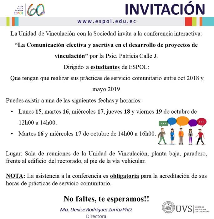 Conferencia: Comunicación efectiva y asertiva en el desarrollo de proyectos de vinculación