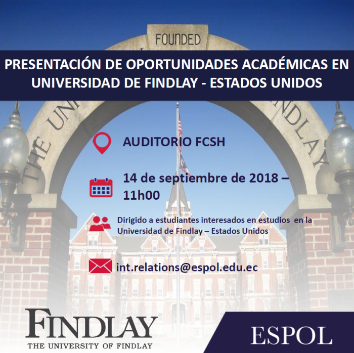 Charla: Oportunidades de estudios en la Universidad de Findlay, en Estado Unidos.